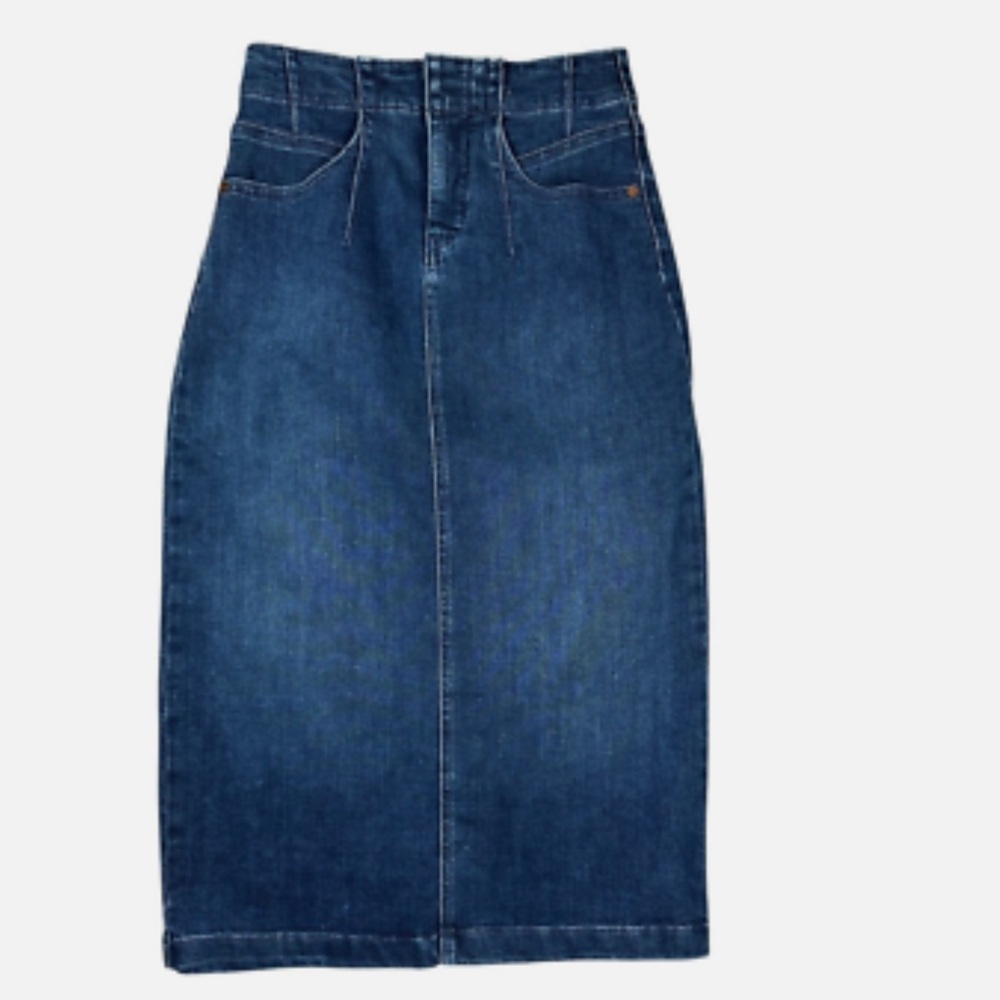 Anthropologie Pilcro Dark Wash Denim Midi Pencil Stretch Skirt Split Hem